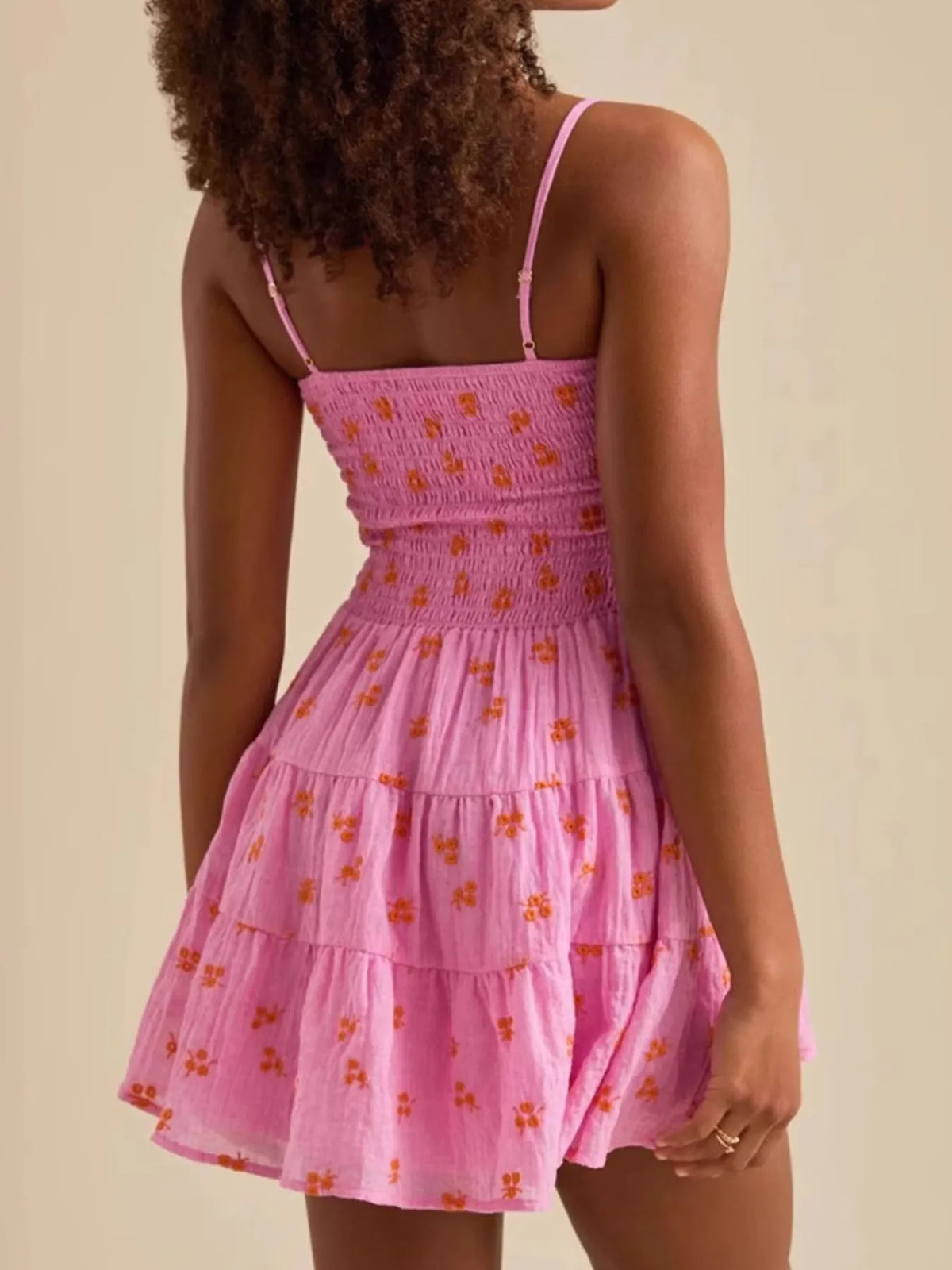 Pink Floral Smocked Tiered Cami Mini Dress