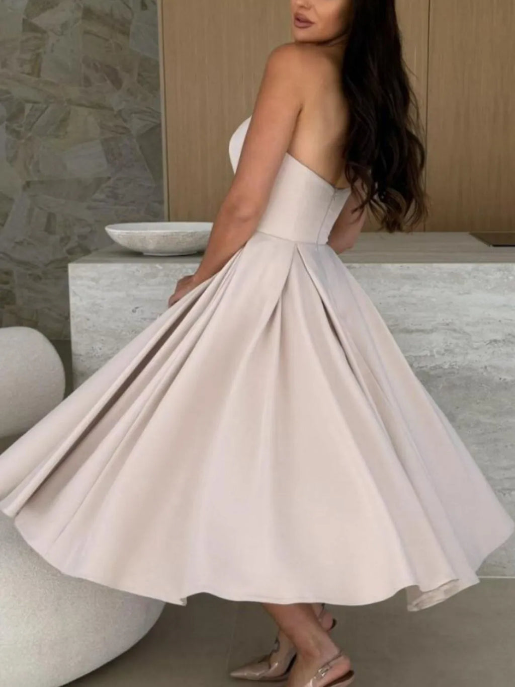 Solid-Color Tube Midi Dress