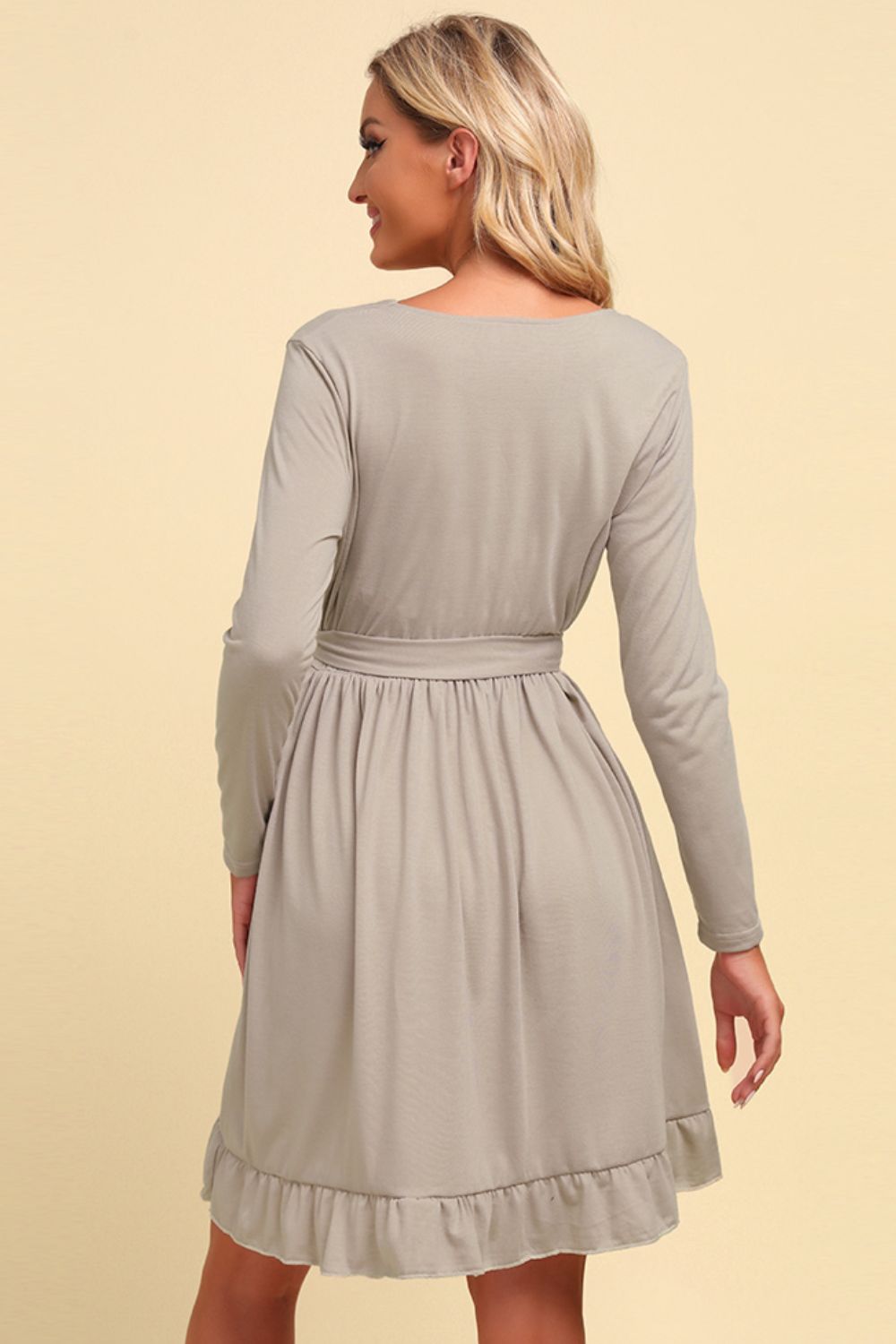 Surplice Long-Sleeve Tie-Waist Mini Dress