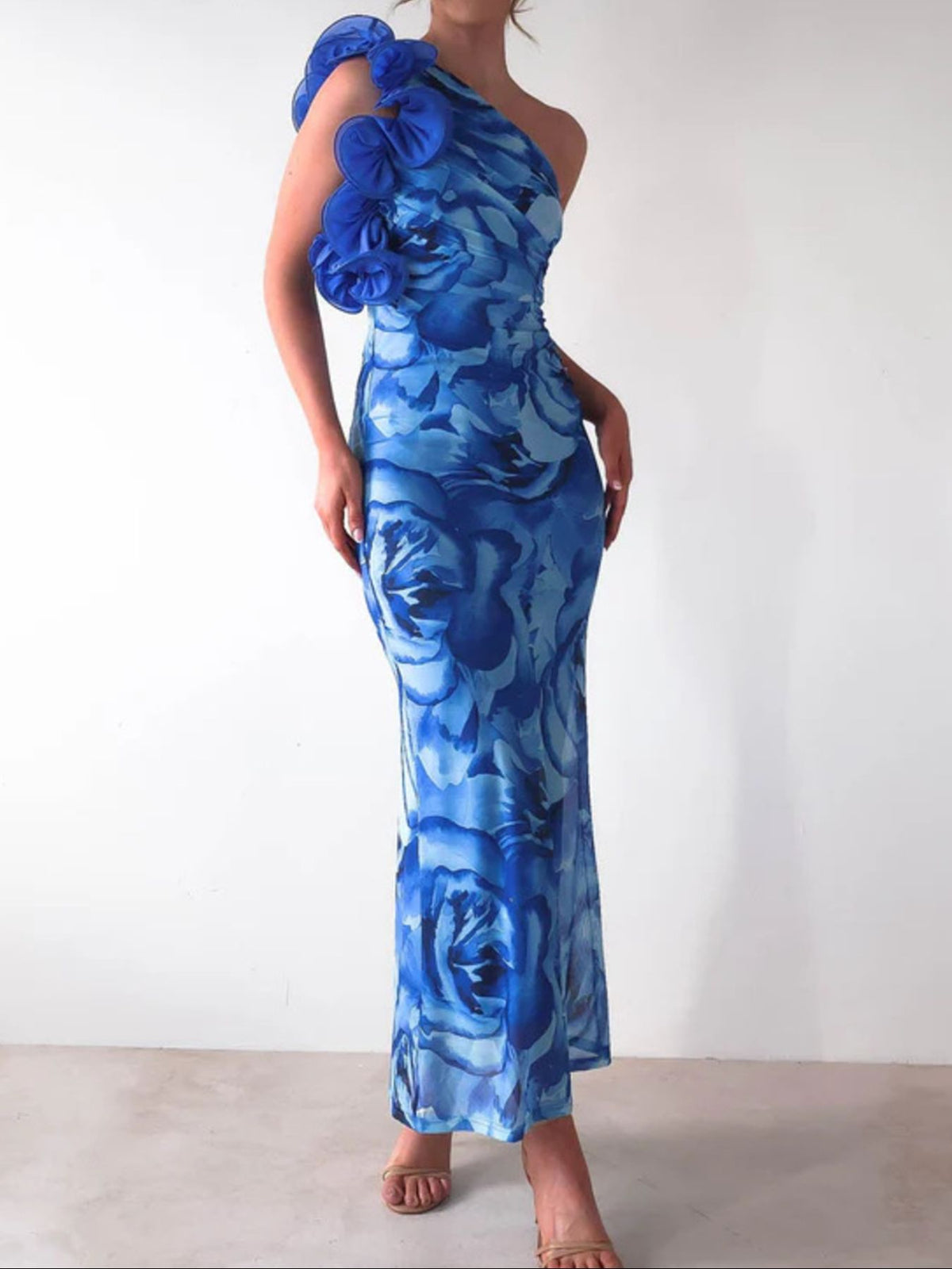 Floral-Print One-Shoulder Maxi Dress