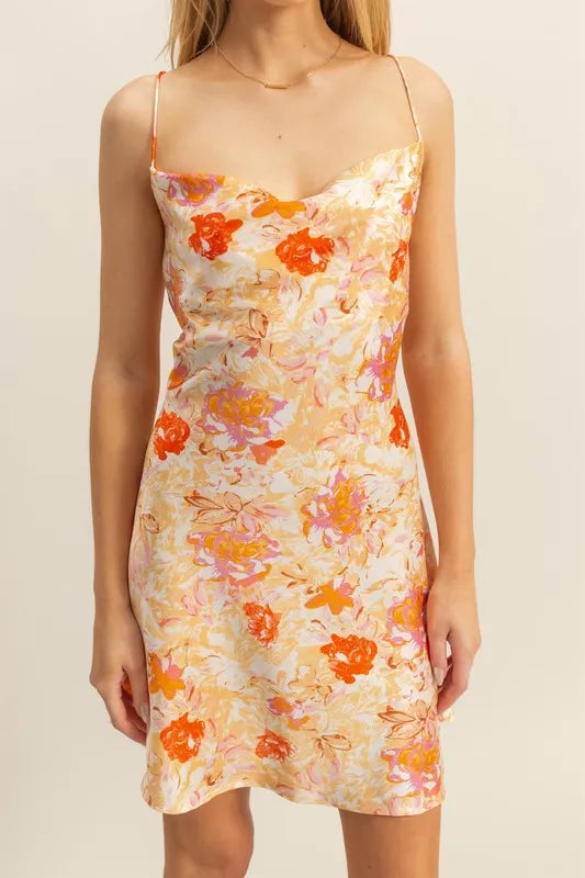 HYFVE Floral Cowl-Neck Satin Mini Dress