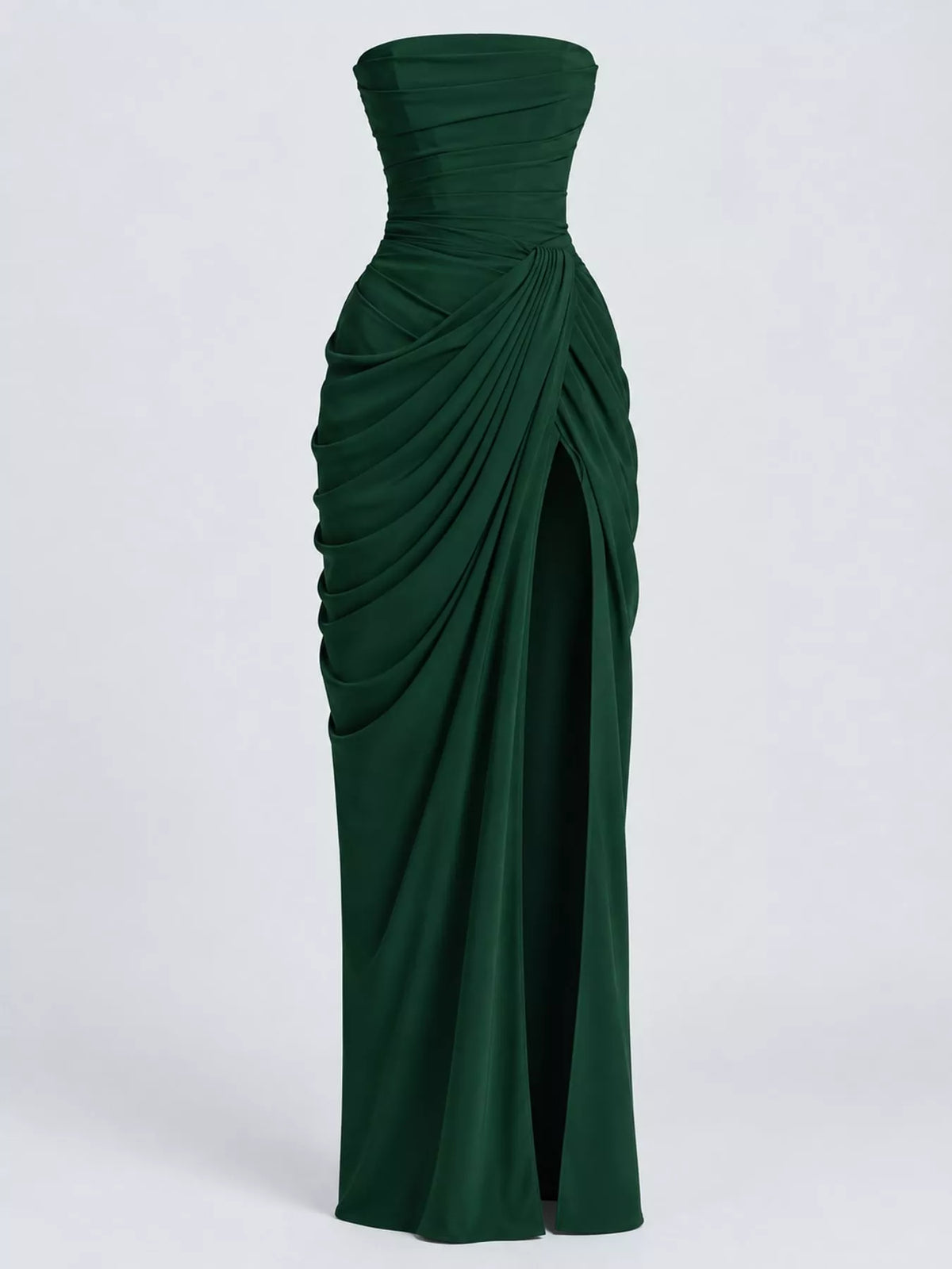 Strapless Ruched High-Slit Evening Dress