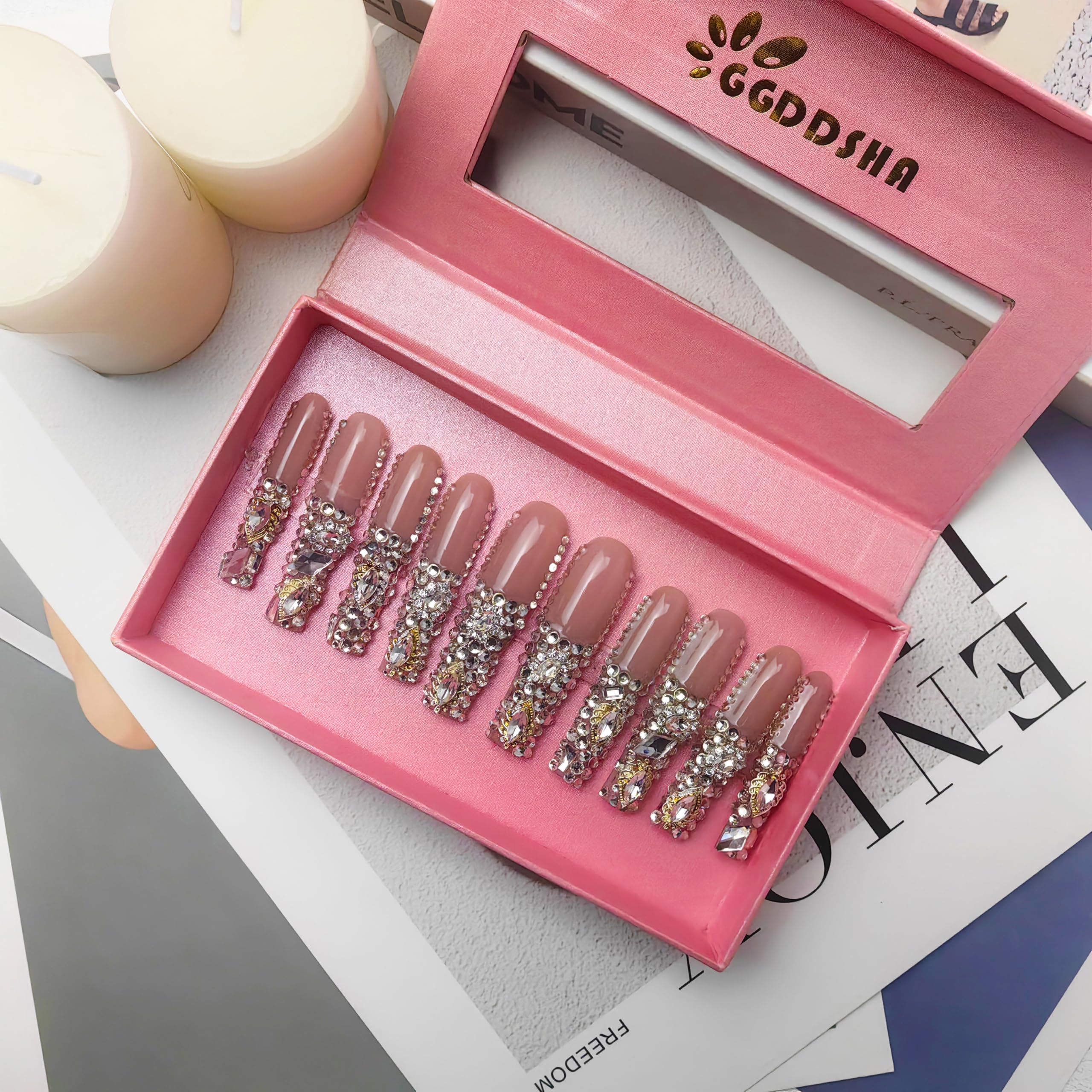 Rhinestone Crystal Cascade Press On Nails – Glitter Gradient PMMA Acrylic, Bling Luxury Nails — Prime Trend Market