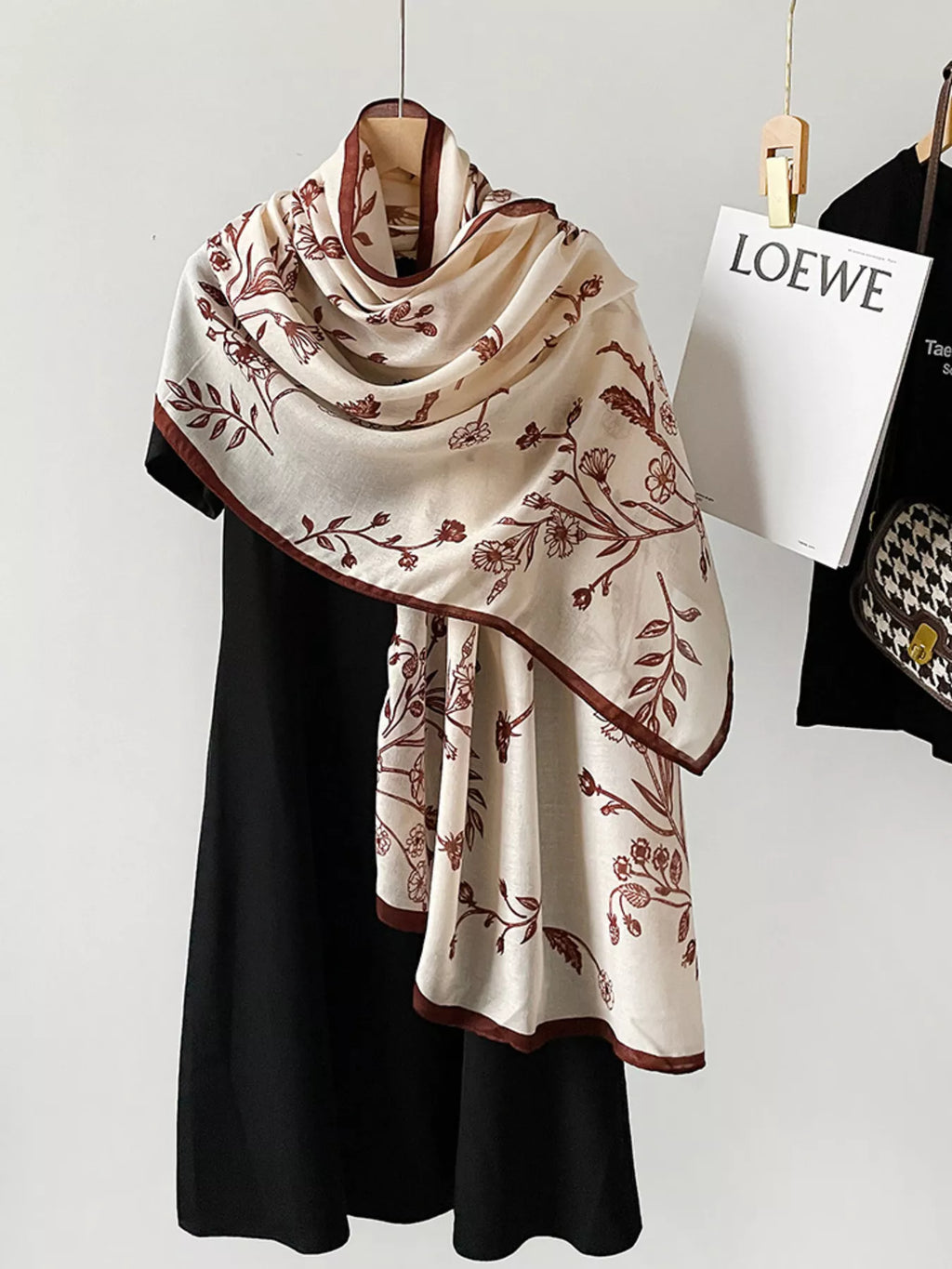 Floral-Border Lightweight Polyester Scarf