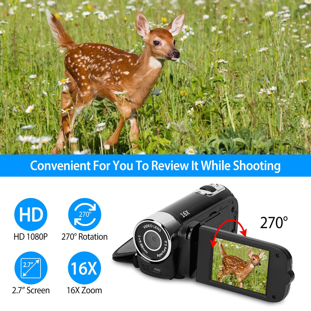 Luxury 270° Rotating Vlog Camera — 1080P HD, 16x Zoom, Built-in Fill Light & Selfie Mode — Prime Trend Market