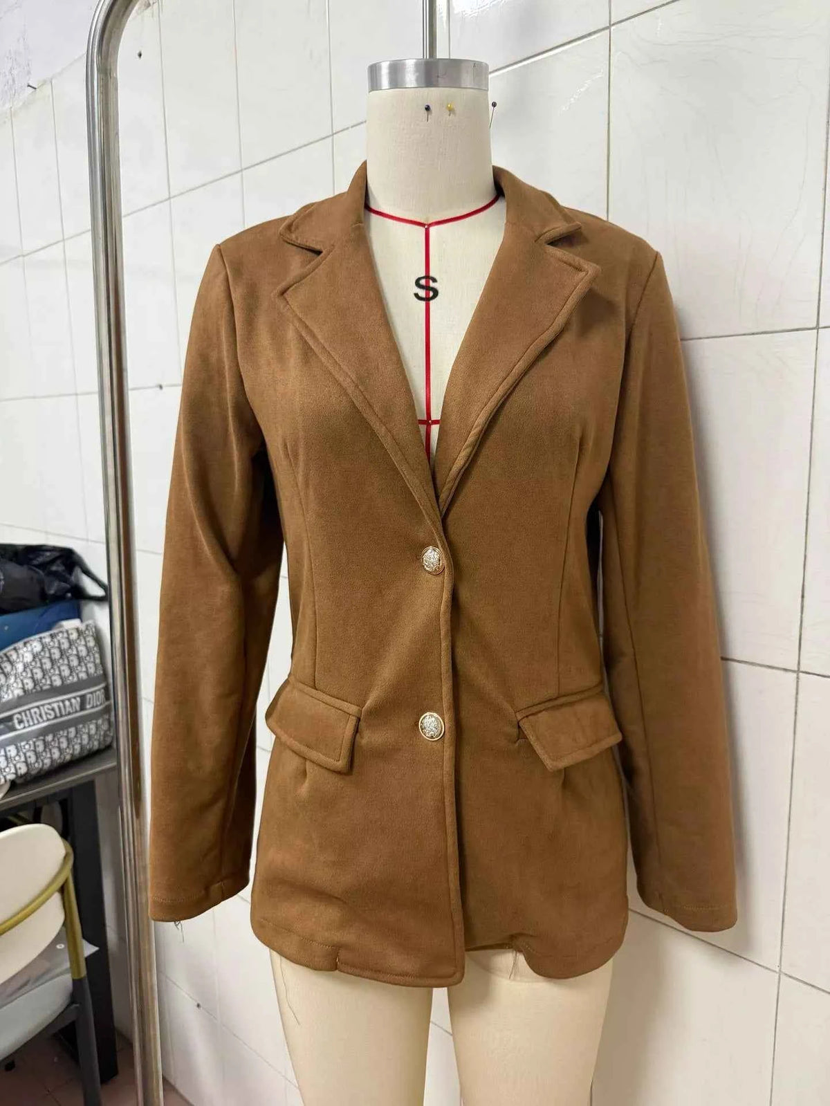 Brown Single-Breasted Lapel-Collar Blazer