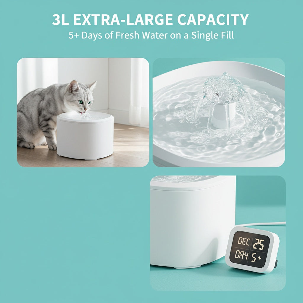 Smart Motion Sensor Pet Water Fountain — 3L Ultra-Quiet, Anti-Dry Burn, USB Rechargeable for Cats & Dogs — Prime Trend Market