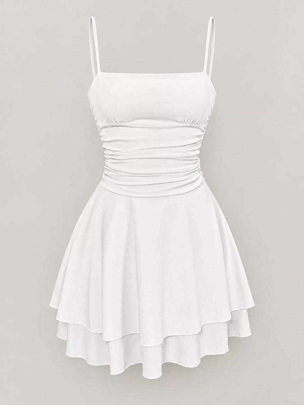 Ruched Spaghetti-Strap Layered Mini Dress