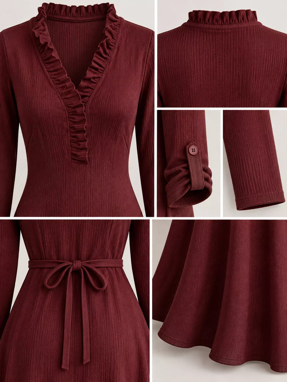 Frill V-Neck Roll-Tab Sleeve Maxi Dress, XS–3XL