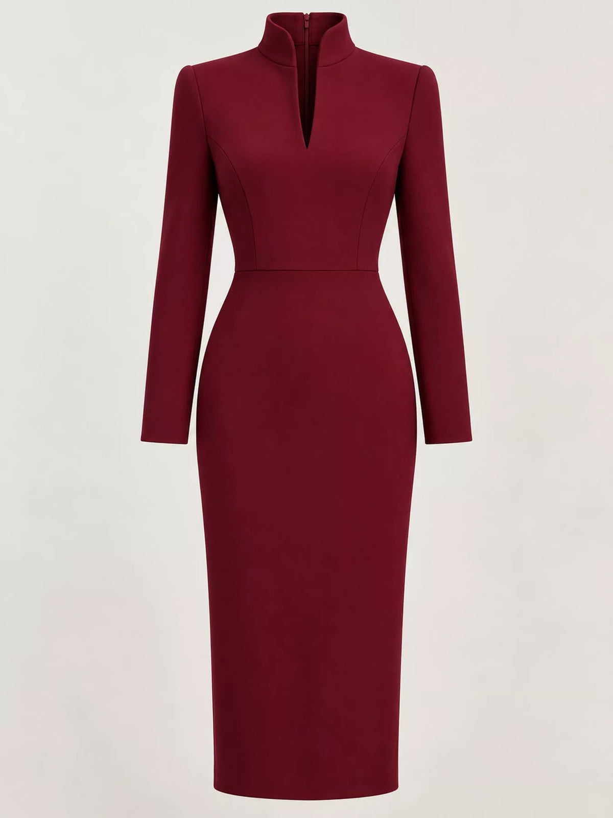 Stand-Collar Long-Sleeve Midi Dress | S–3XL