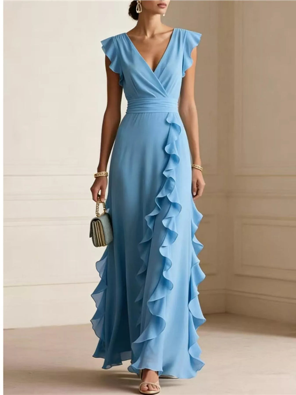 Ruffled Surplice Sleeveless Maxi Dress