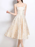 Apricot Floral Sleeveless A-Line Midi Dress