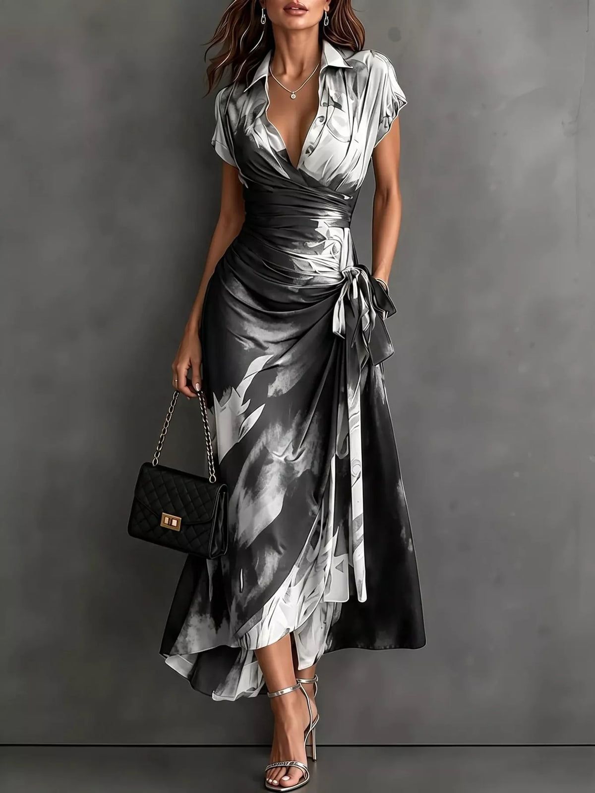 Tie-Detail Surplice Dress