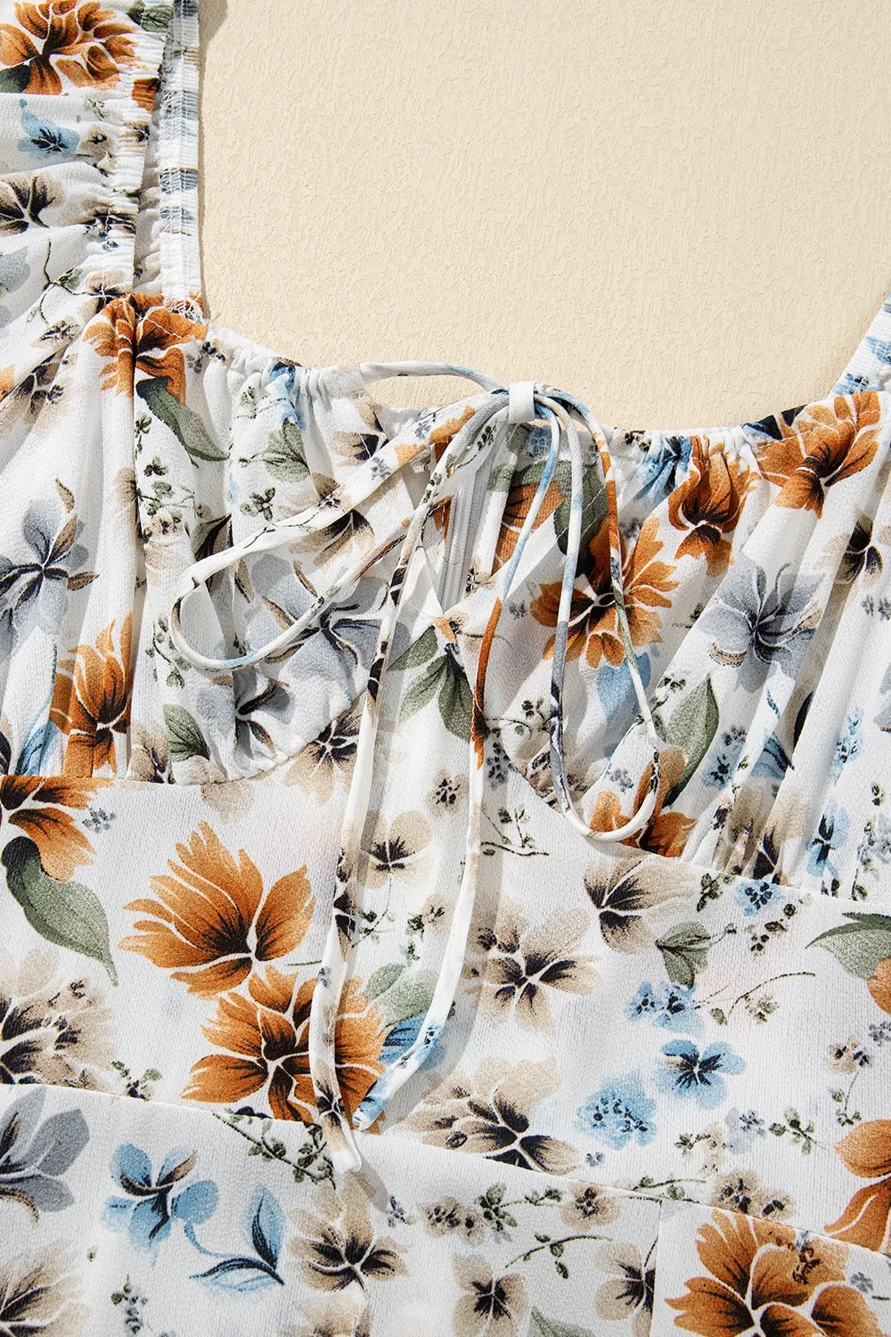 Floral Square-Neck Flounce-Sleeve Slit Midi Dress