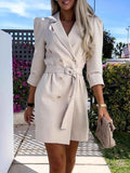 Three-Quarter-Sleeve Belted Blazer Dress