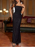 Glitter Strapless Ruched Mermaid Maxi Dress