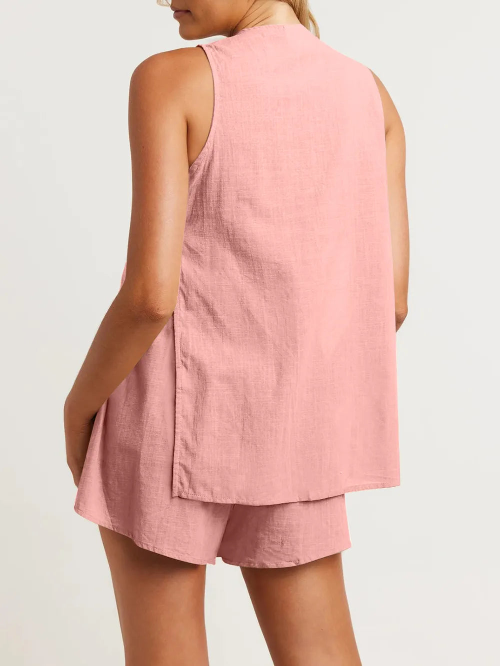 Cotton Button-Front Sleeveless Top & Shorts Set