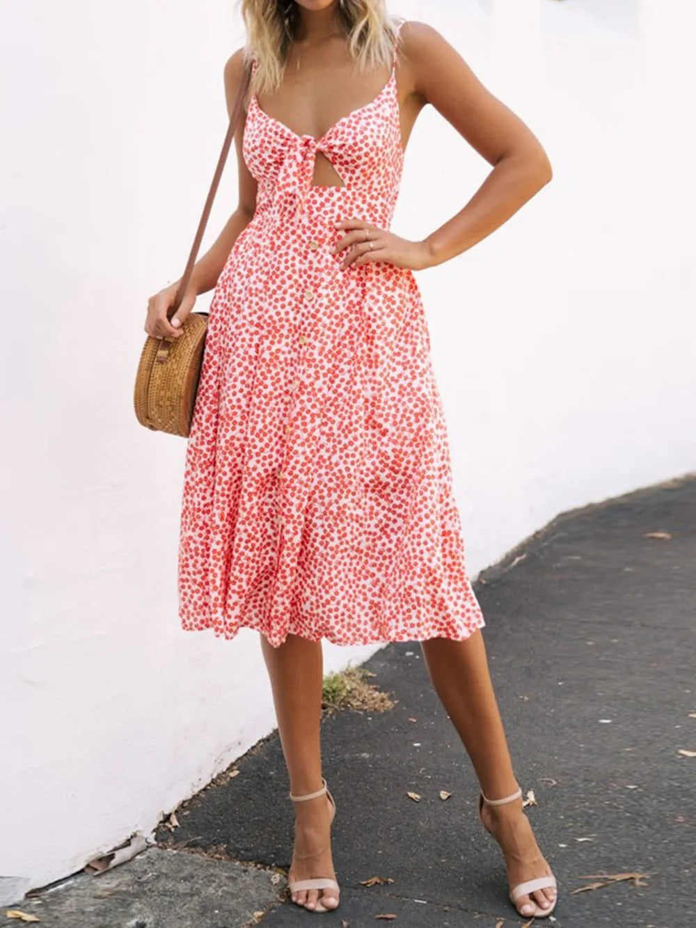 Sweetheart Tie-Front Cutout Cami Dress