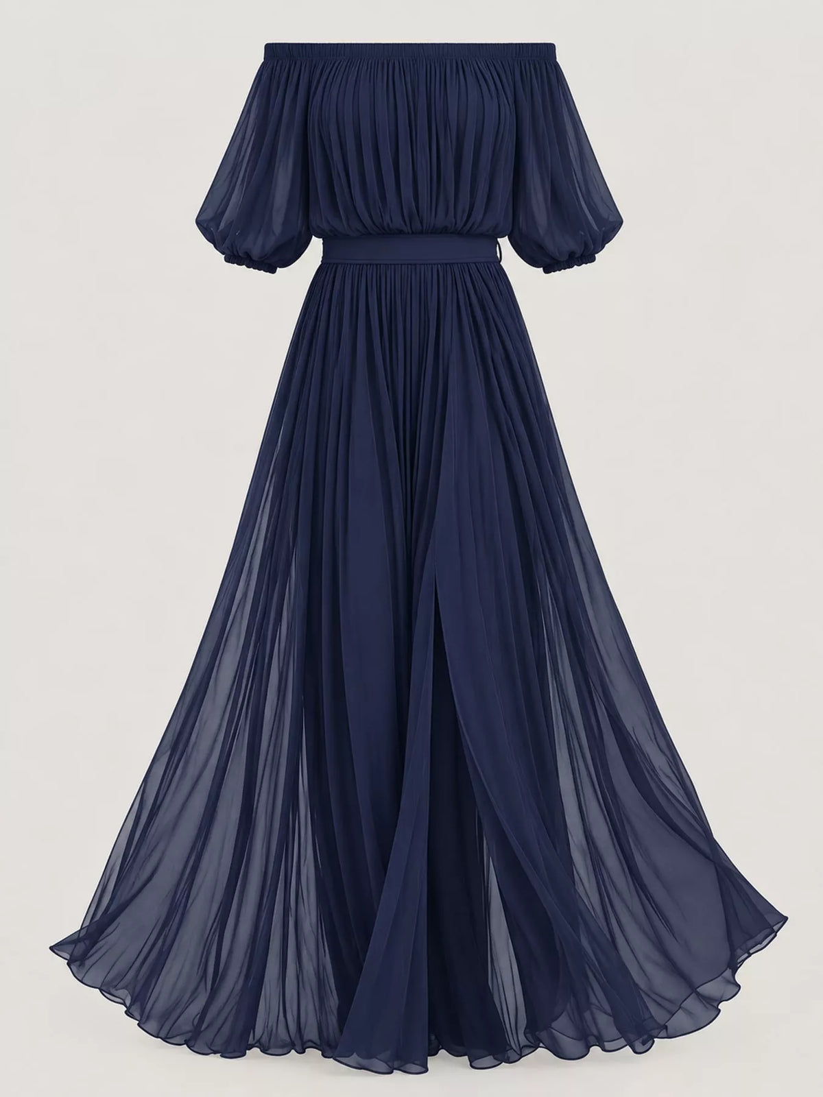 Off-Shoulder Ruched Chiffon Maxi Dress