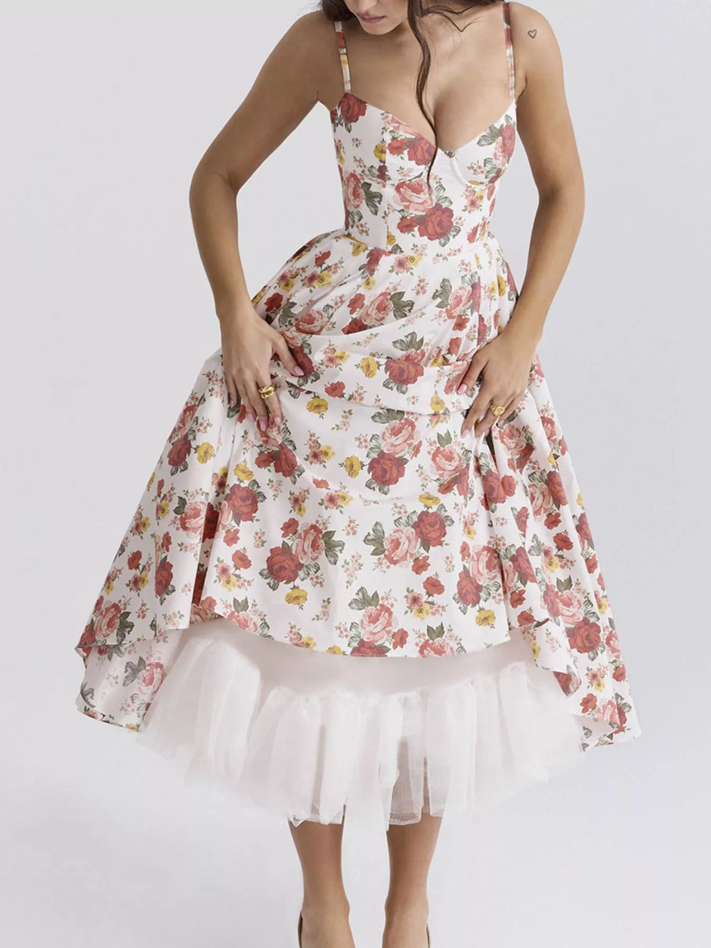 Sweetheart-Neck Pocketed A-Line Midi Dress