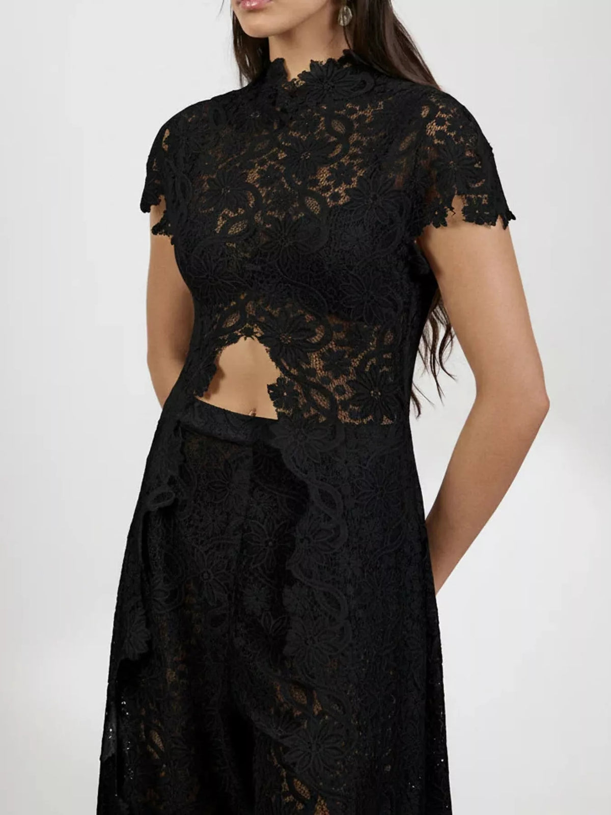Elegant Lace Short Sleeve Top and Pants Set