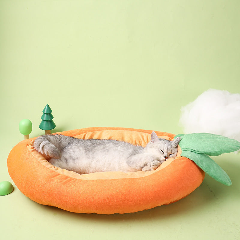 Premium Carrot Cat Pet Bed — Novelty Soft Cloth Kennel, Cozy & Cute, 2 Sizes — Prime Trend Market
