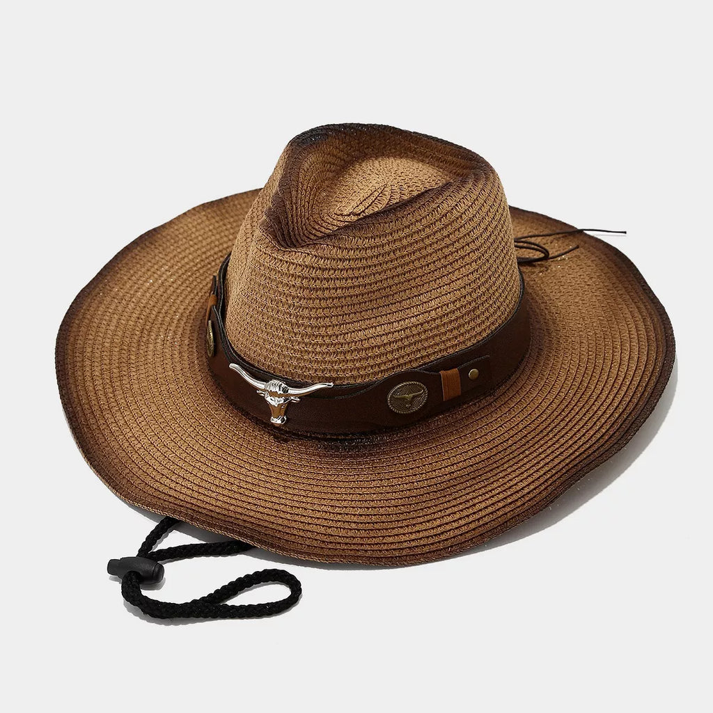 Bull Skull Straw Cowboy Hat
