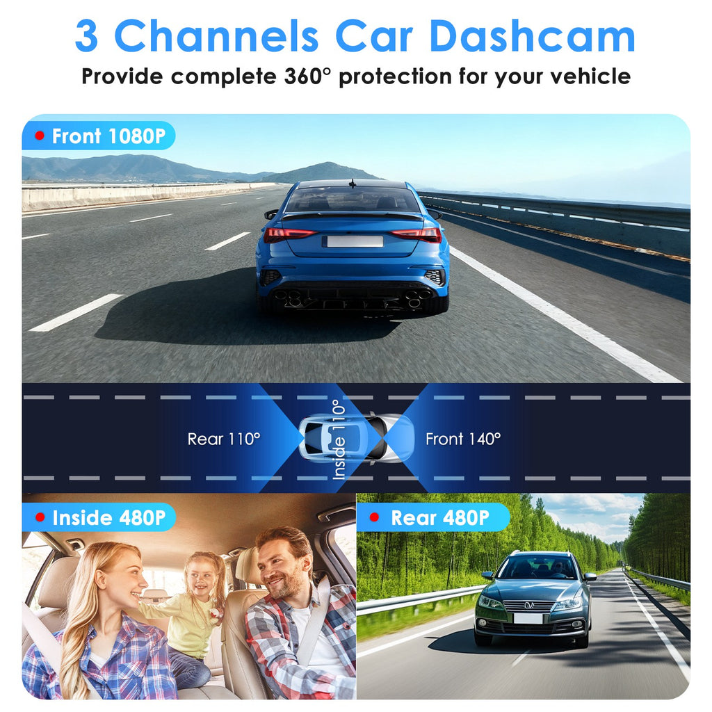 WiFi 3-Channel Dash Cam 1080P | Night Vision | App Control | 32G MMC | Parking Monitor — Prime Trend Market
