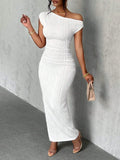 Textured One-Shoulder Maxi Dress
