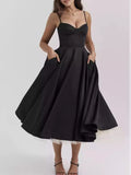 Sweetheart-Neck Pocketed A-Line Midi Dress