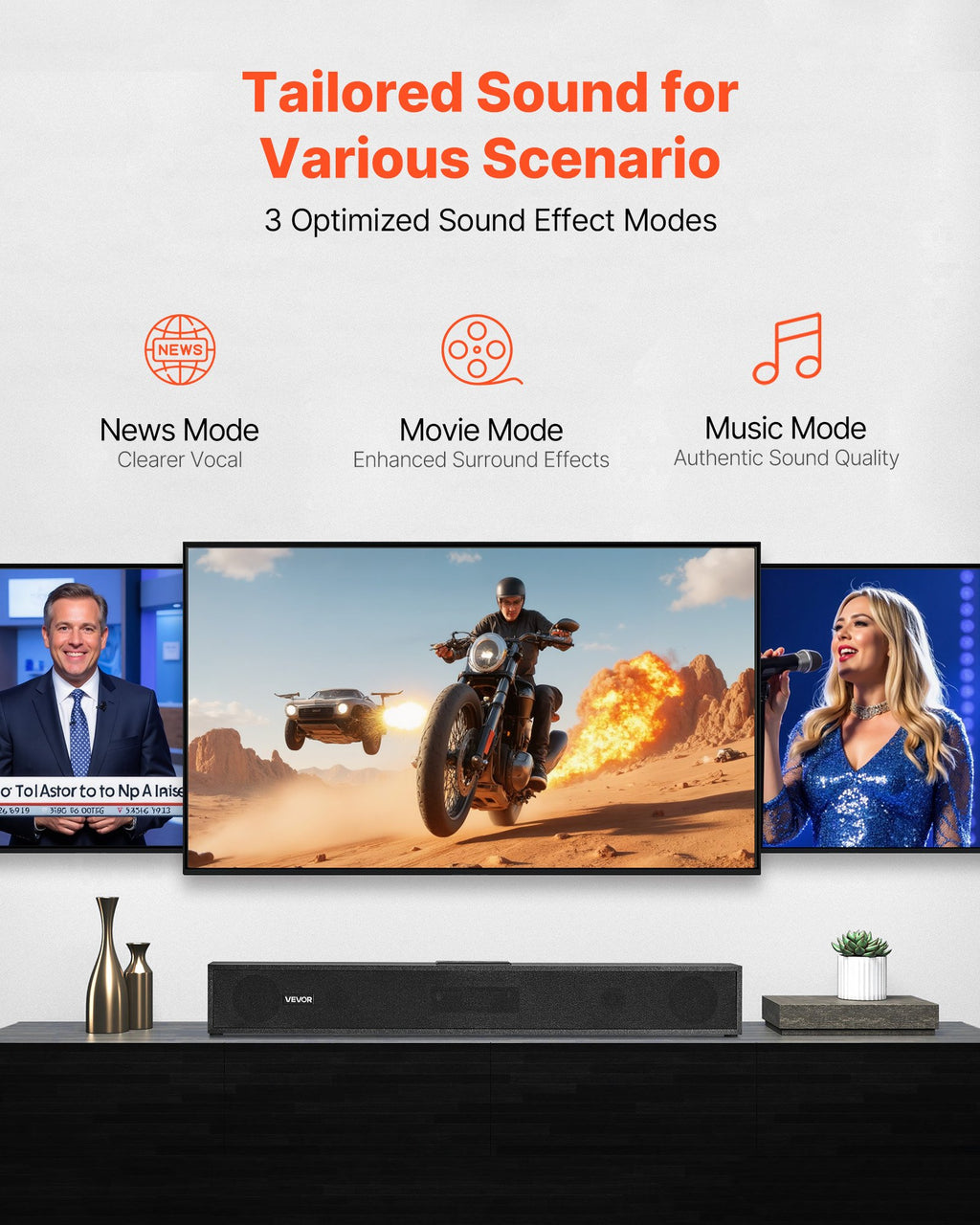 24" Compact Soundbar for TV & Projector | 80W Surround Sound | Bluetooth & AUX | Remote Control — Eliza & Tuan