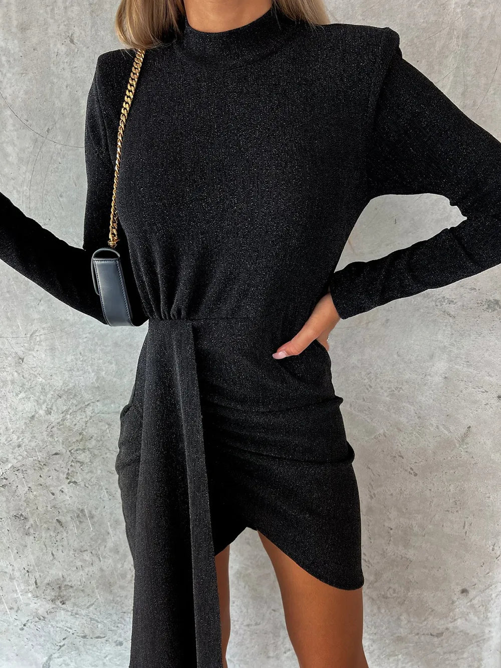 Heathered Mock-Neck Long-Sleeve Mini Dress