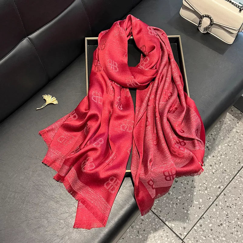 Long Patterned Raw-Hem Scarf