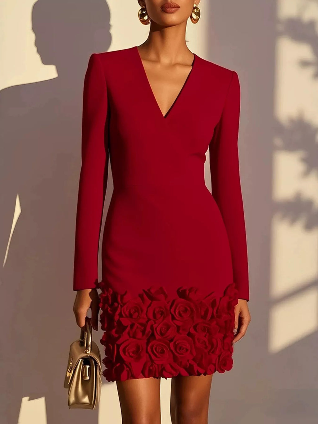V-Neck Dress with Rose Embellishment