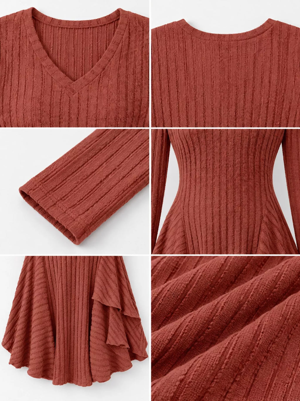 Long-Sleeve Ribbed Knit A-Line Mini Dress
