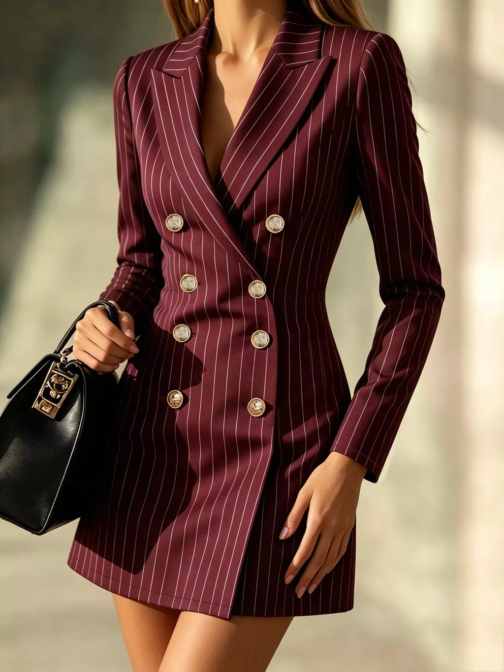 Striped Double-Breasted Blazer Dress