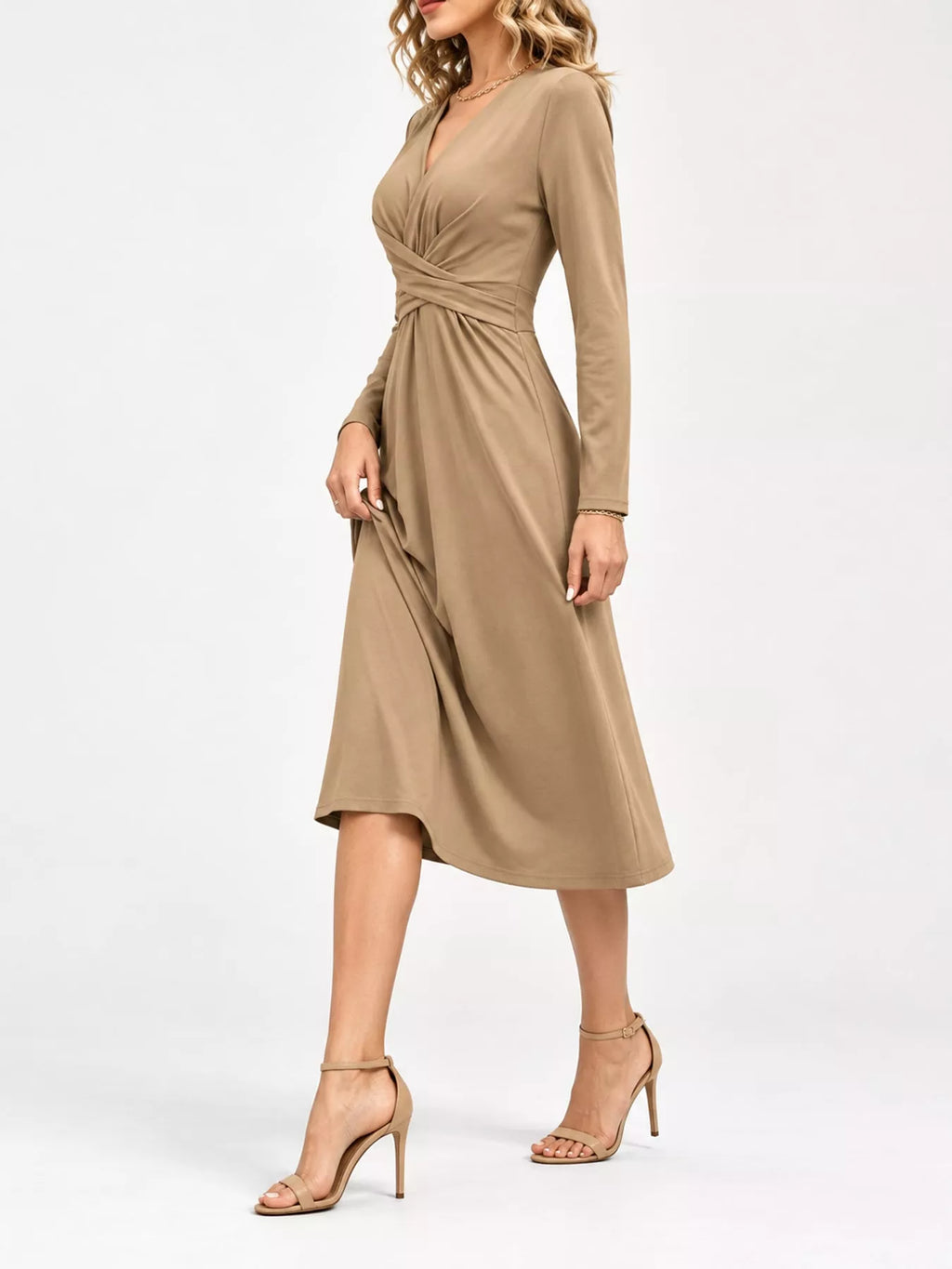 V-Neck Crisscross Ruched Dress, Long-Sleeve & Sleeveless, S–3XL
