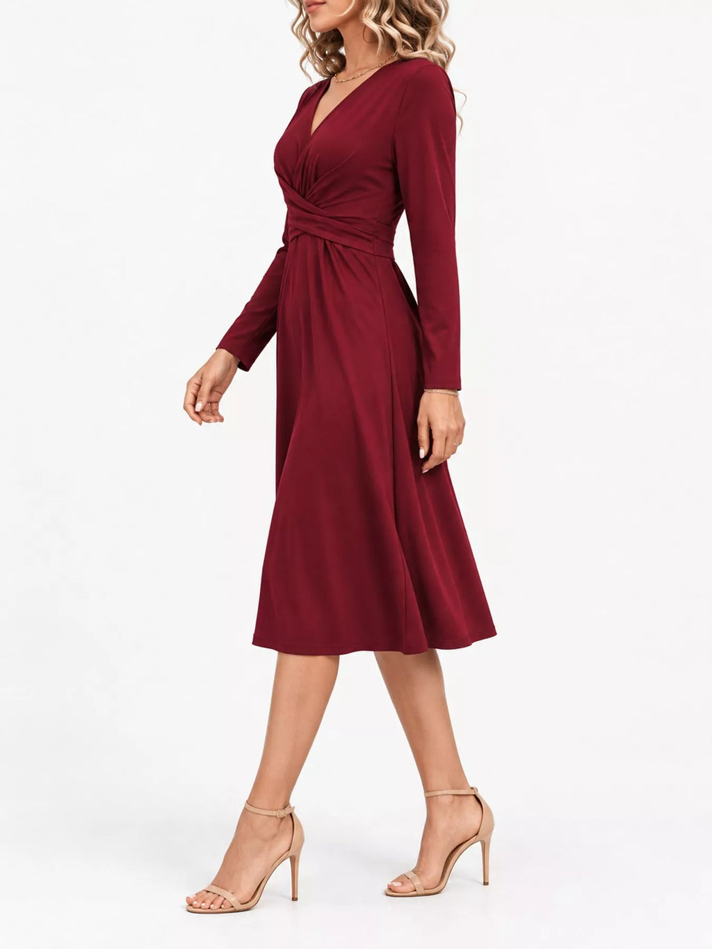 V-Neck Crisscross Ruched Dress, Long-Sleeve & Sleeveless, S–3XL