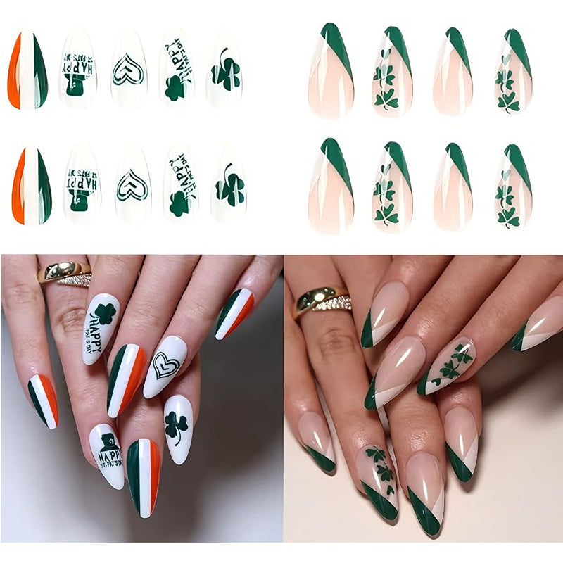 Clover Nail Art Press-On Nails – 24 PCS Long Water Pipe Shape | Full Cover ABS Acrylic — Prime Trend Market