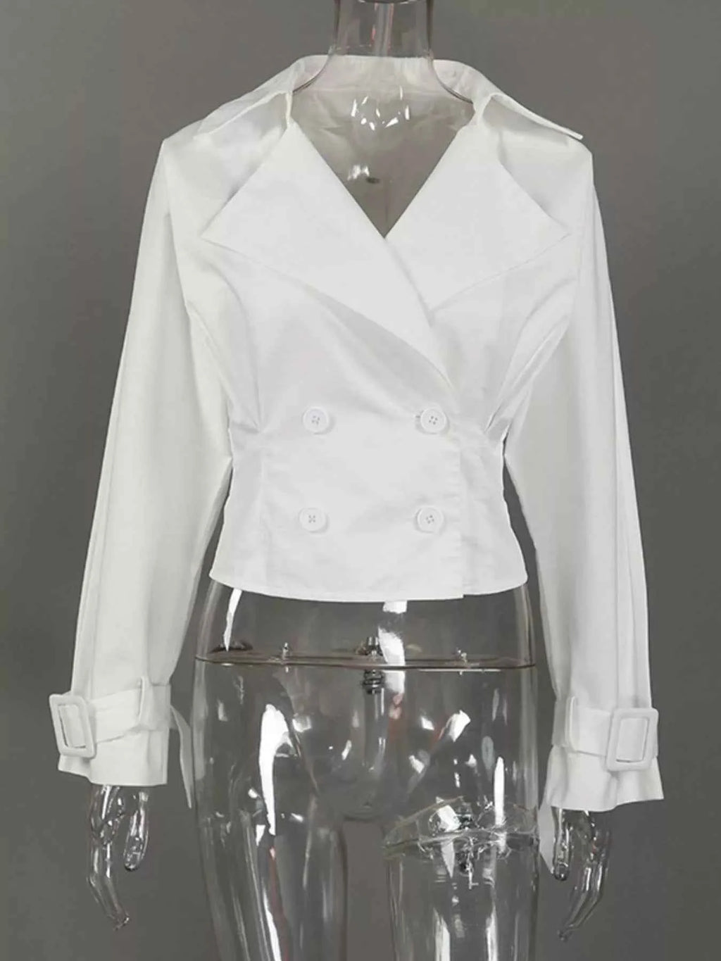 White Cropped Double-Breasted Blazer