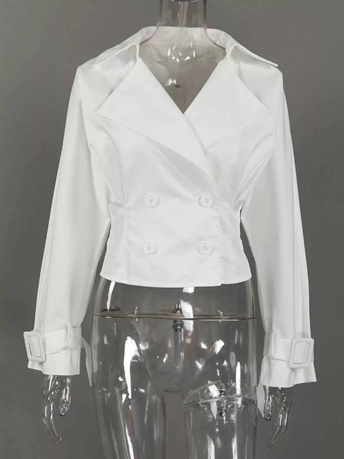 White Cropped Double-Breasted Blazer