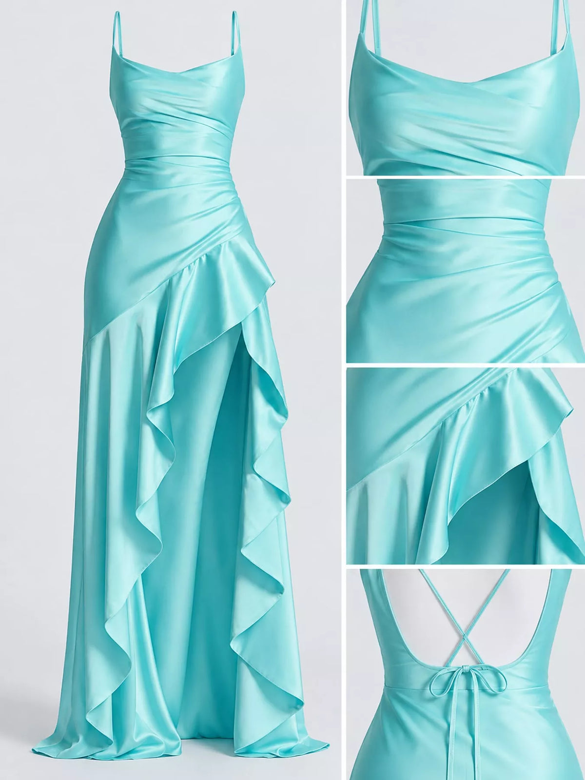 High-Low Ruffle-Hem Evening Dress