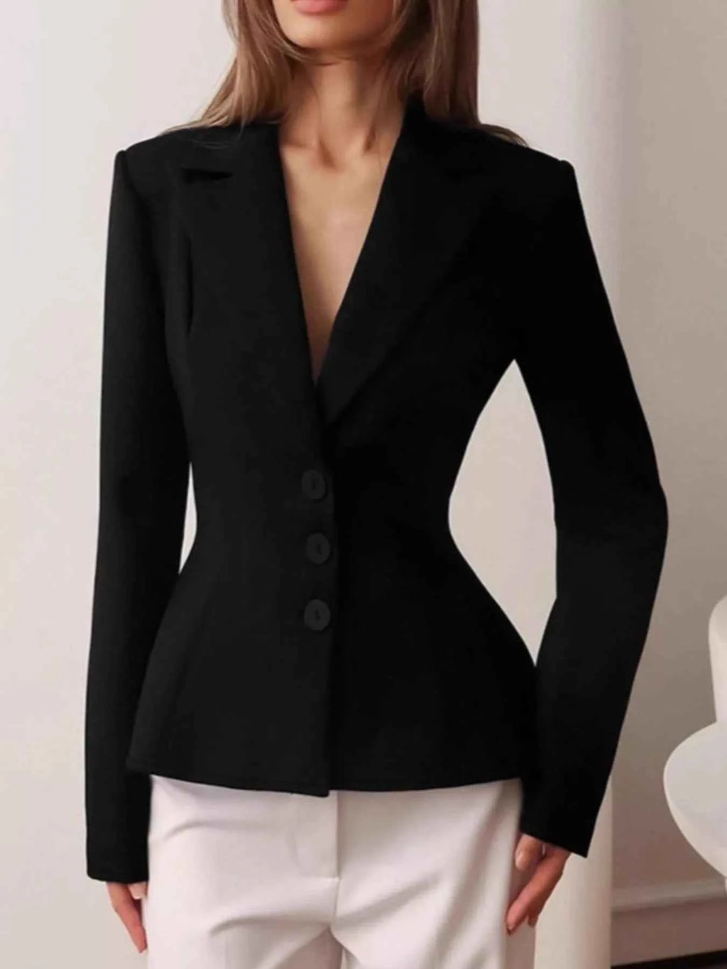 Unlined Peplum Lapel-Collar Blazer