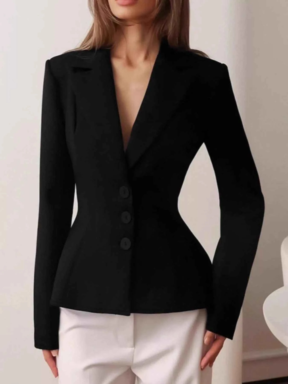 Unlined Peplum Lapel-Collar Blazer