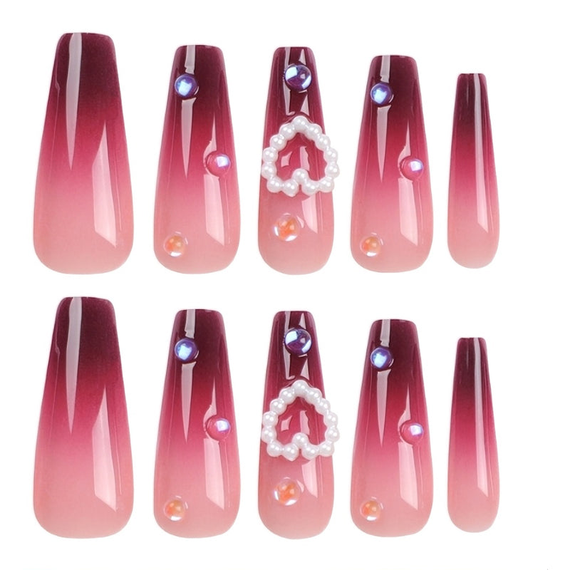 Red Heart Press On Nails — 24 PCS Long Square Romantic Fake Nails | Valentine's Day Nail Art — Prime Trend Market