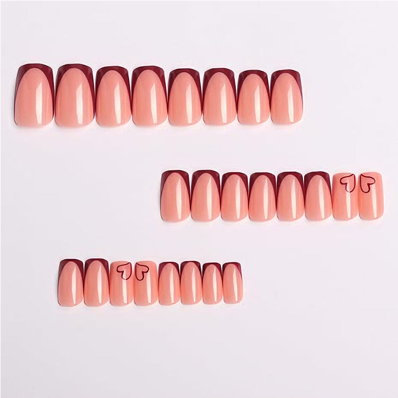 24 PCS Press On Nails – Wine Red Heart French Tip, Medium Square, Gel Acrylic — Prime Trend Market