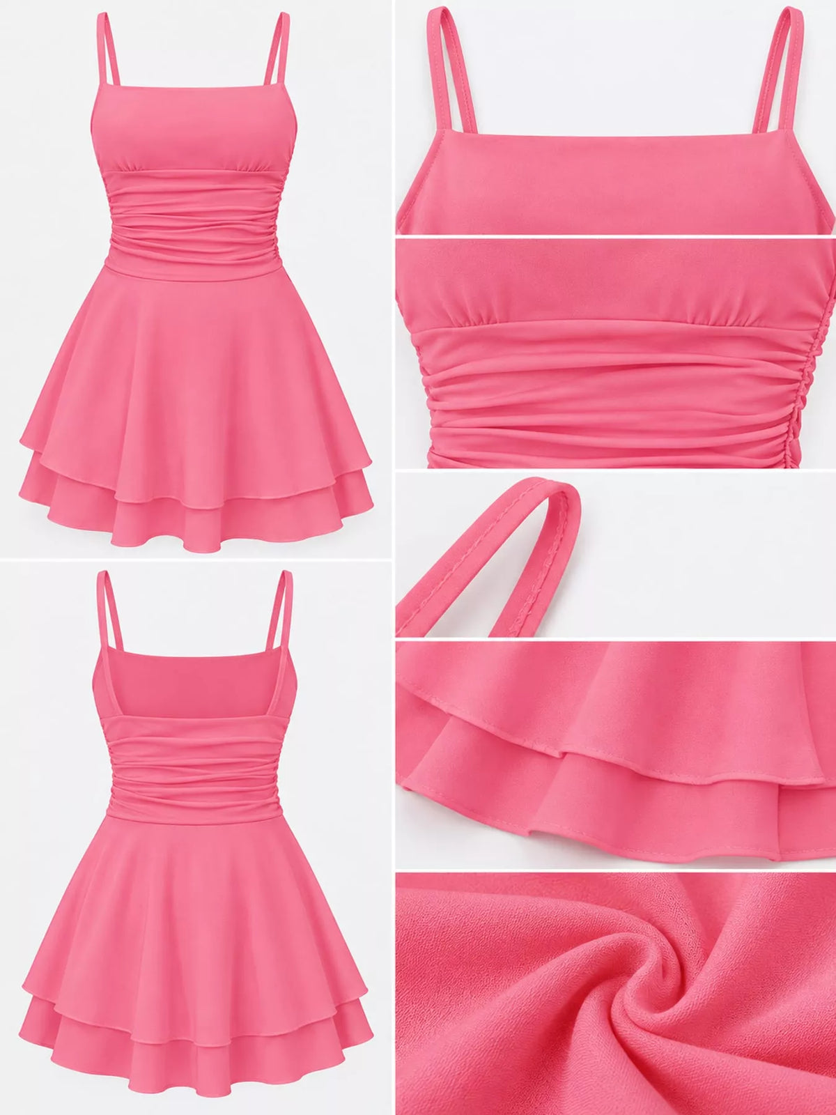 Ruched Spaghetti-Strap Layered Mini Dress