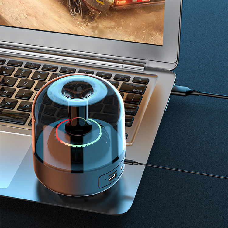 Blue Glass Mini Desktop Speaker — Bluetooth, FM Radio, TF Card, 6H Battery, Black & White — Prime Trend Market