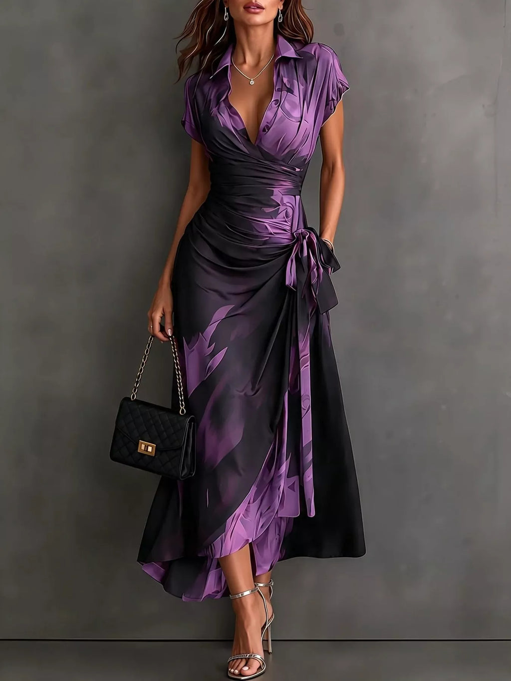 Tie-Detail Surplice Dress