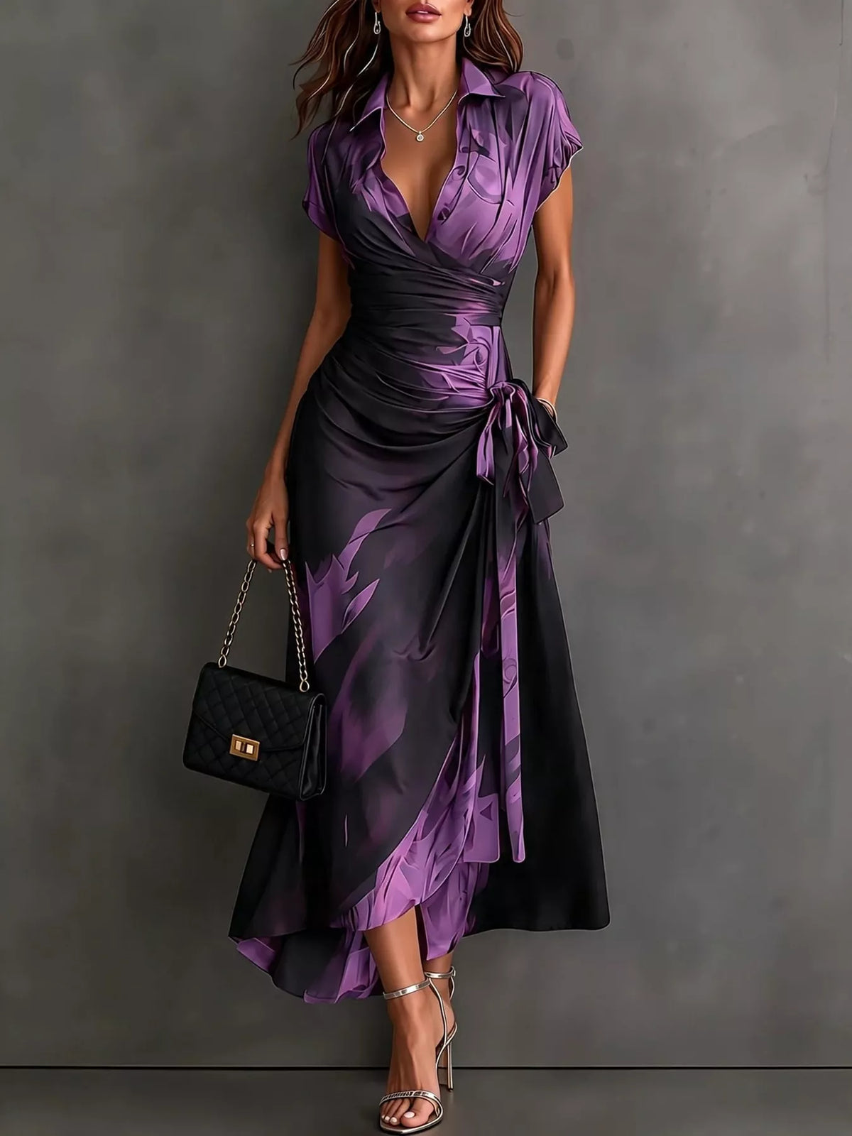 Tie-Detail Surplice Dress